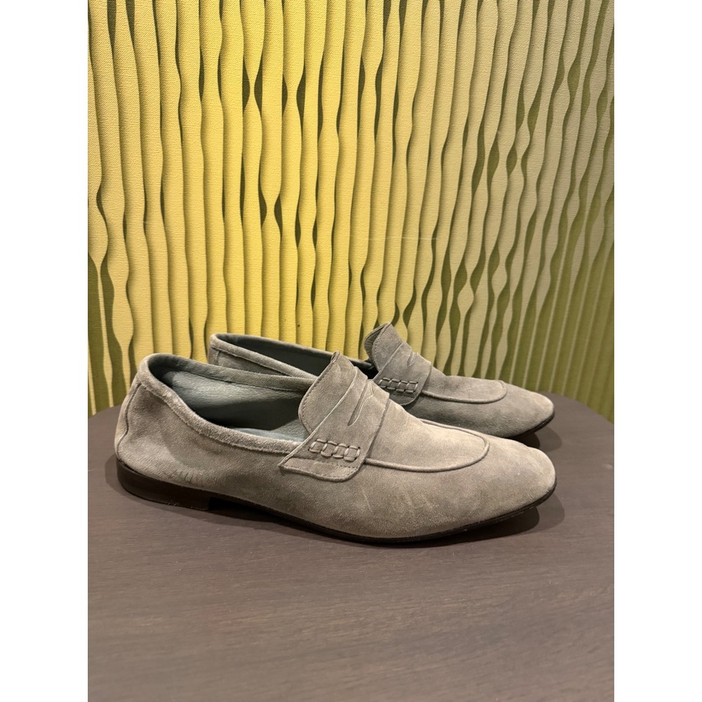 D&G Dolce & Gabbana Mens Grey Suede Penny Loafers Made in Italy Size 42.5 EU